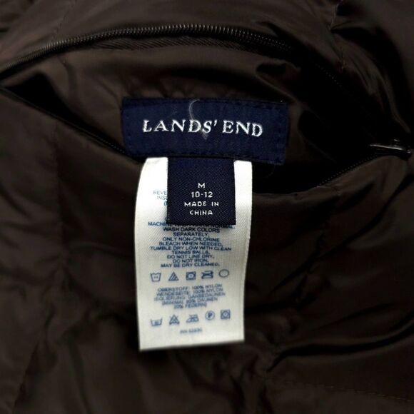 LANDS END Goose Down Quilted Reversible Puffer Jacket Brown Medium 90's Gorpcore - Picture 8 of 9